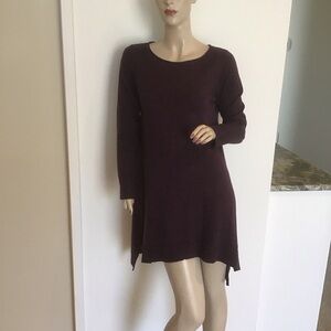 Eileen Fisher Raisin Purple 100% Merino Wool Tunic Long Sleeve Sweater Dress S